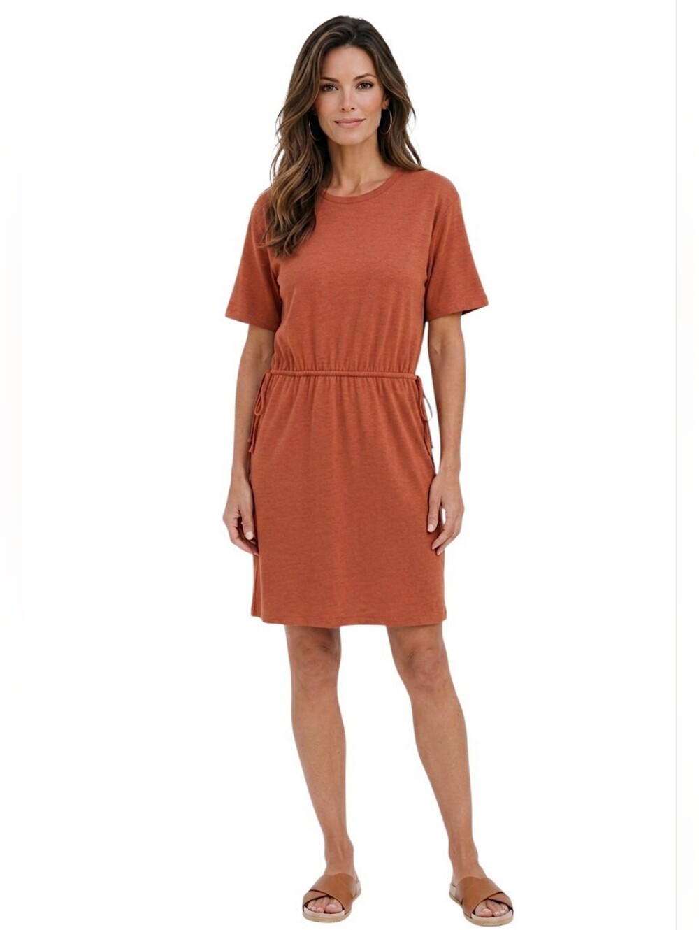 Old Navy Rust-Orange Waist-Definded Linen Blend Mini Dress Size M Tall